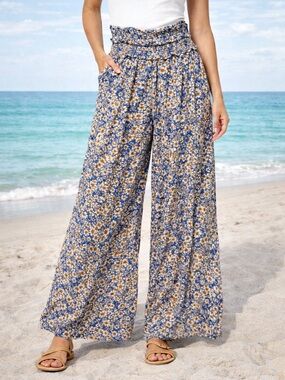 Patrons of Peace Floral Wide Leg Pants | Size Med | Boho Smocked Waist Flowy